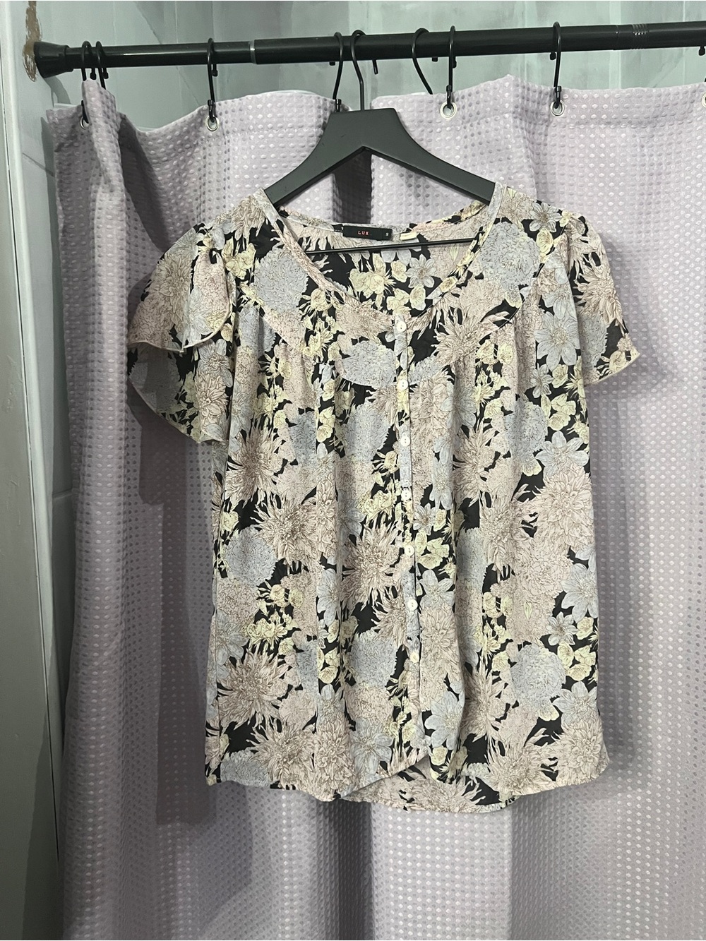 Urban outfitters Lux Floral Short Sleeve Blouse in Light Pink and Black
